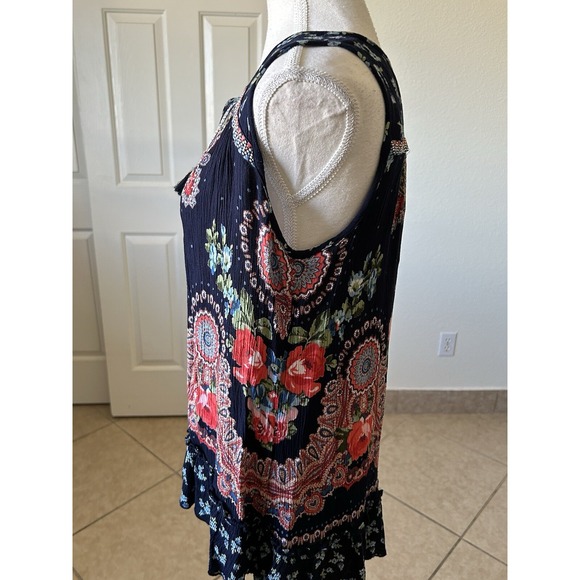 Bila Womens Tank Top Red Blue Floral Paisley  Ruffle Sleeveless Small Bohemian - Picture 5 of 13